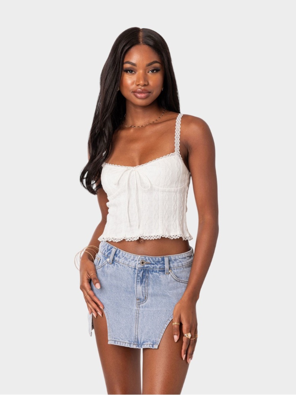 Edikted White Lace Trim Crop Top - XS - White